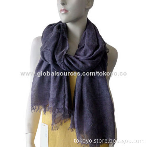 Polyester scarf with marl effect and plain dyeing, blend yarn/size 180*70+2cm self fringe all around